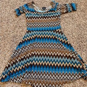 Rue21 Girls Chevron Fit & Flare Dress in Blue, Brown and Cream